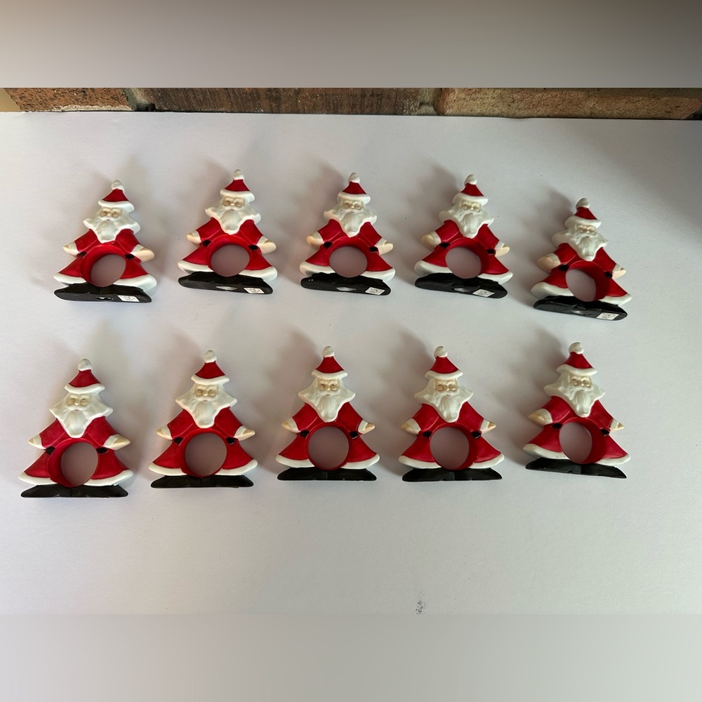 Collection of Dept 56 Ceramic Christmas Santa Napkin Ring Holder Lot Of 10 3.5” - Picture 3 of 5